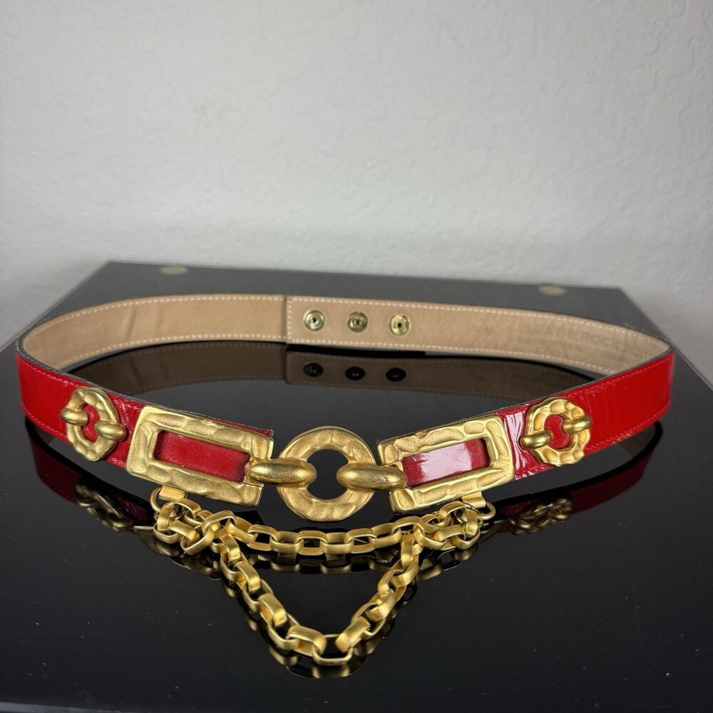 Leatherock Red Leather Belt Gold Hardware 8452 Sz M